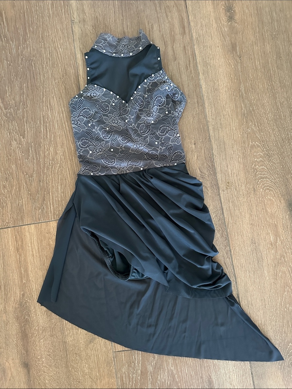 Reverence Elegant Black Lace Bodice Asymmetric dance, jazz , Halloween costume.